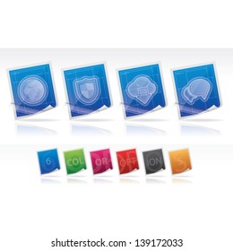 Web interface icons, pictured here from left to right:  Globe, Antivirus, Cloud Service, Chat Service.