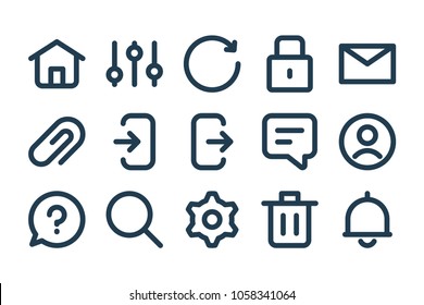 Web interface related line icon set.
