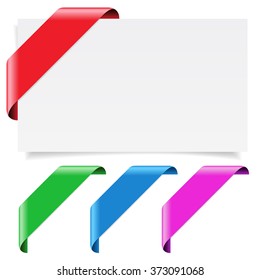 Web and Internet backdrop banner set with corner ribbon and shadow effect in four different color, vector EPS 10 illustration isolated on white background.