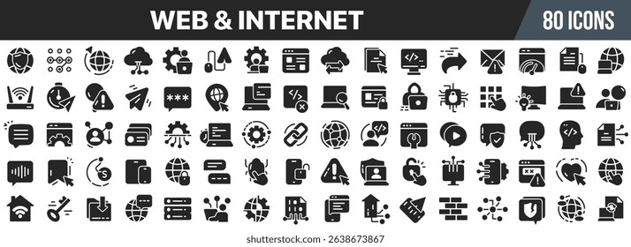 Web and internet black icons collection. Big UI icon set in a flat design. Vector illustration EPS10