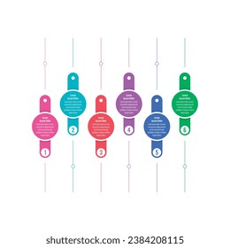 web, internet, business, magazine, annual report information template. six steps infographic template. colorful bars and circles infographic template