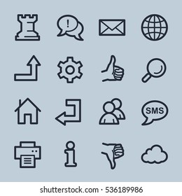 Web and internet, cloud and social media, folder and print, like and dislike web vector icons set