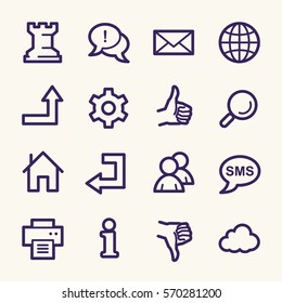 Web and internet, cloud and social media, folder and print, like and dislike web vector icons set