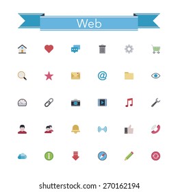 Web and internet flat icons set. Vector illustration.