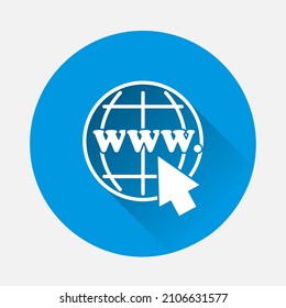 Web internet icon on blue background. Flat image with long shadow.