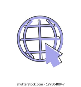 Icono de Internet en el estilo de dibujos animados sobre fondo blanco aislado.