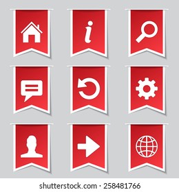 Web Internet Label Vector Red Icon Design Set