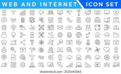 Web and internet line icons collection. Big UI icon set in a flat design. Thin outline icons pack. Vector illustration