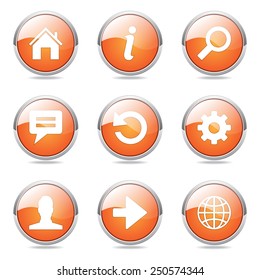 Web Internet Orange Vector Button Icon Design Set