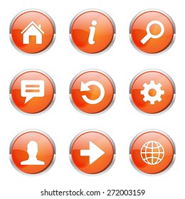 Web Internet Orange Vector Button Icon Design Set