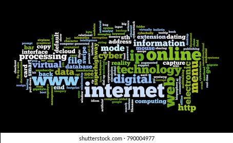 Web and internet related words designed as a word cloud in different sizes and directions 