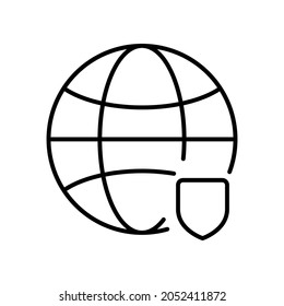 web internet shield line icon vector design, editable stroke line icon