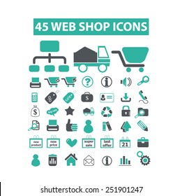 web internet shop, ecommerce, store, shopping flat isolated icons, signs, illustrations vector set on background