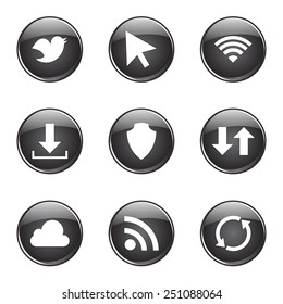 Web Internet Social Black Vector Button Icon Design Set