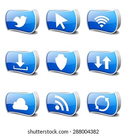 Web Internet Social Blue Vector Button Icon Design Set