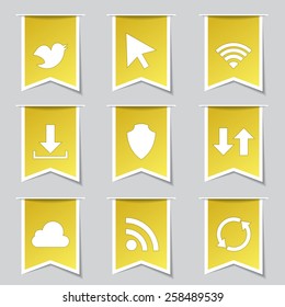 Web Internet Social Label Vector Yellow Icon Design Set