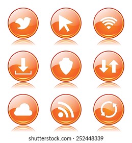 Web Internet Social Orange Vector Button Icon Design Set