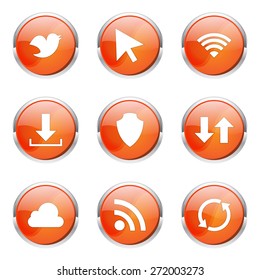 Web Internet Social Orange Vector Button Icon Design Set