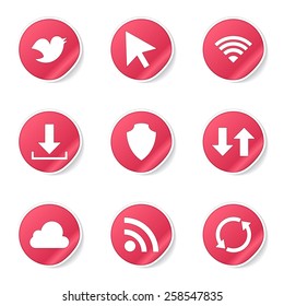 Web Internet Social Pink Vector Button Icon Design Set