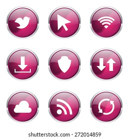 Web Internet Social Pink Vector Button Icon Design Set