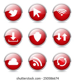 Web Internet Social Red Vector Button Icon Design Set