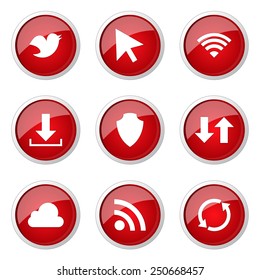 Web Internet Social Red Vector Button Icon Design Set
