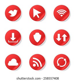 Web Internet Social Red Vector Button Icon Design Set