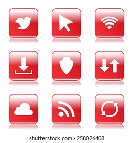 Web Internet Social Square Vector Red Icon Design Set