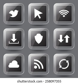 Web Internet Social Square Vector Black Button Icon Design Set