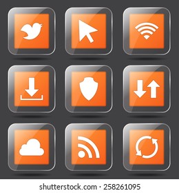 Web Internet Social Square Vector Orange Icon Design Set