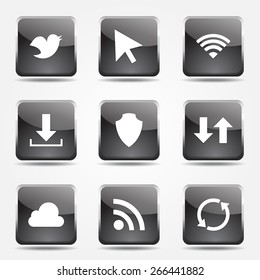 Web Internet Social Square Vector Black Button Icon Design Set