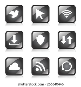 Web Internet Social Square Vector Black Button Icon Design Set