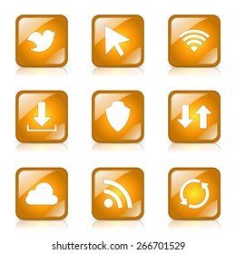 Web Internet Social Square Vector Yellow Icon Design Set