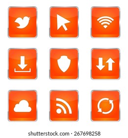 Web Internet Social Square Vector Orange Icon Design Set