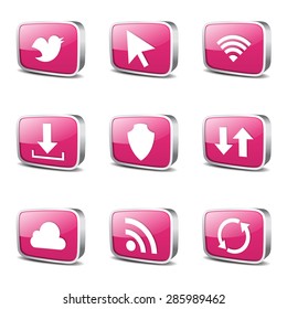 Web Internet Social Square Vector Pink Icon Design Set