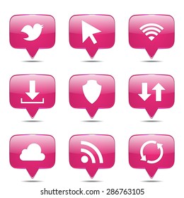 Web Internet Social Square Vector Pink Icon Design Set