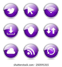 Web Internet Social Violet Vector Button Icon Design Set