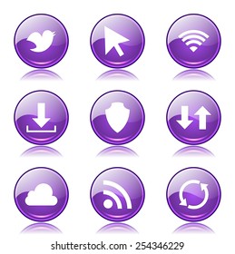 Web Internet Social Violet Vector Button Icon Design Set