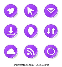 Web Internet Social Violet Vector Button Icon Design Set