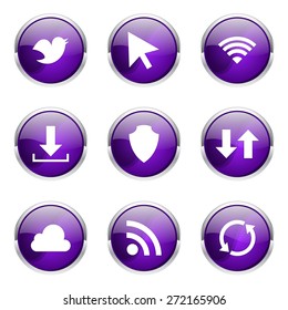Web Internet Social Violet Vector Button Icon Design Set