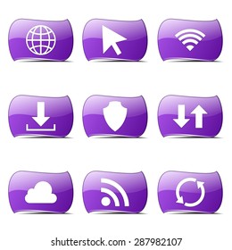 Web Internet Social Violet Vector Button Icon Design Set
