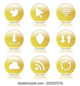 Web Internet Social Yellow Vector Button Icon Design Set