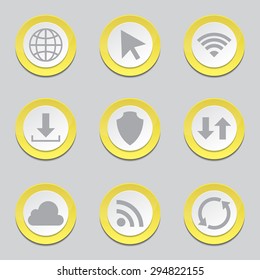 Web Internet Social Yellow Vector Button Icon Design Set