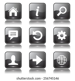 Web Internet Square Vector Black Button Icon Design Set