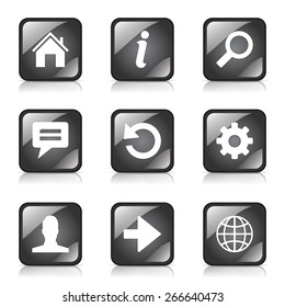 Web Internet Square Vector Black Button Icon Design Set