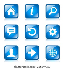 Web Internet Square Vector Blue Icon Design Set