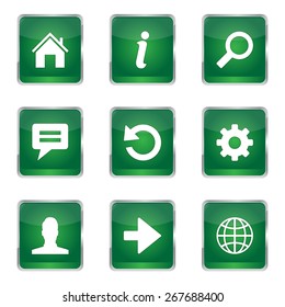 Web Internet Square Vector Green Icon Design Set