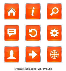 Web Internet Square Vector Orange Icon Design Set