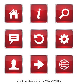 Web Internet Square Vector Red Icon Design Set