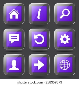 Web Internet Square Vector Violet Icon Design Set